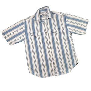 VTG Relaxed Casual Strike A Pose - White with Blue Stripes - Button Down Top